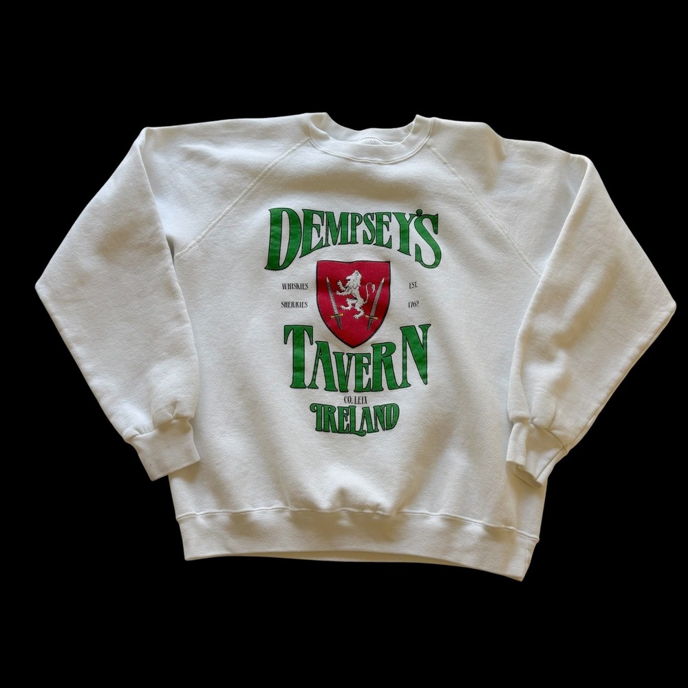 Vintage 80's Stedman Dempseys Ireland Sweatshirt Large White Raglan USA